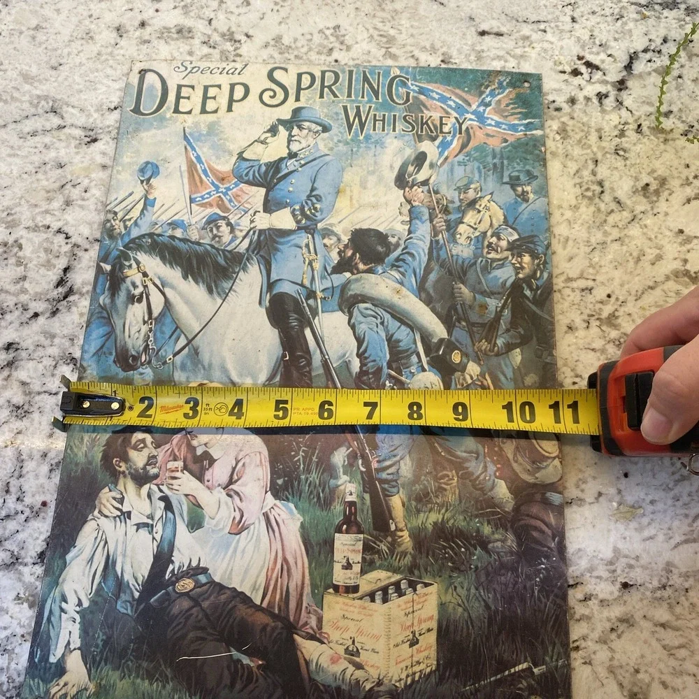 DEEP SPRING WHISKEY‎ Robert E Lee Civil War TIN Metal Sign Flag Whiskey USA